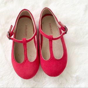 Zara Baby Red Suede Ballerina Shoes